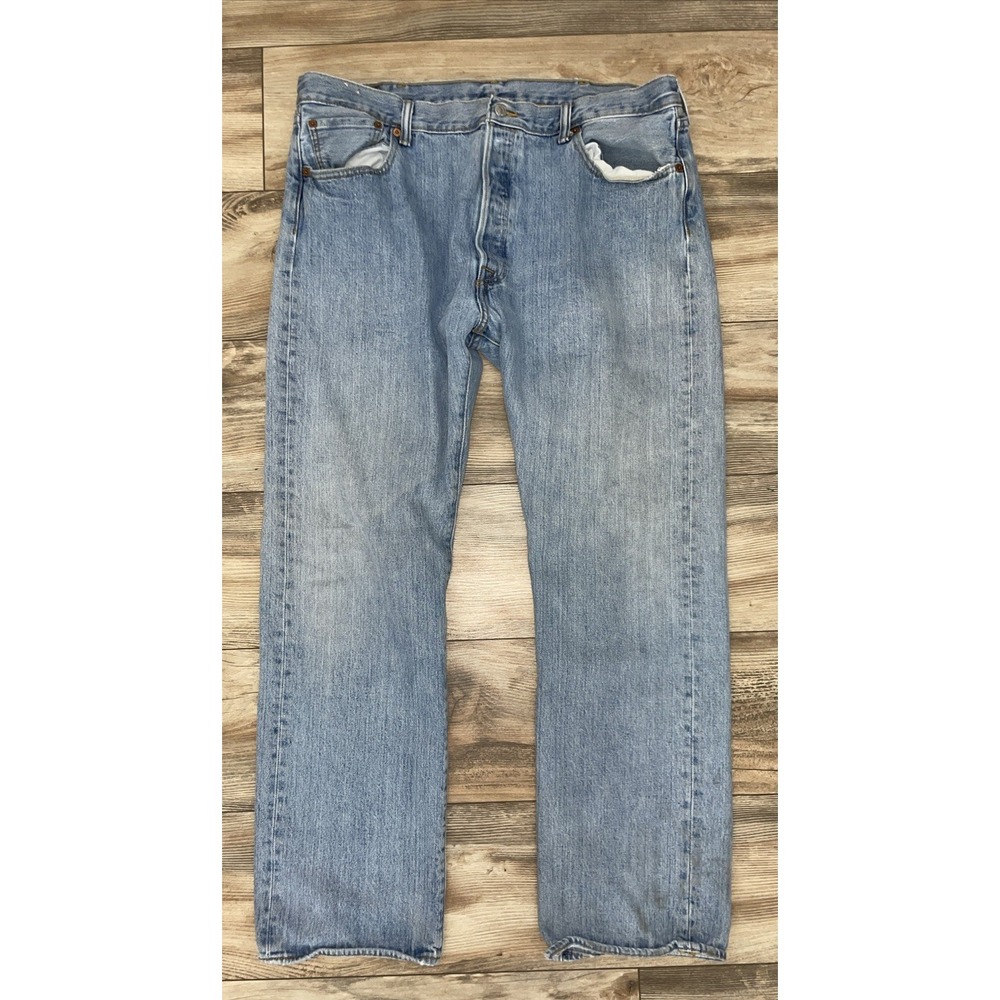 Vintage Levi's 501 Jeans 40x32 Light Wash Button Fly 90s Y2K Distressed Fade